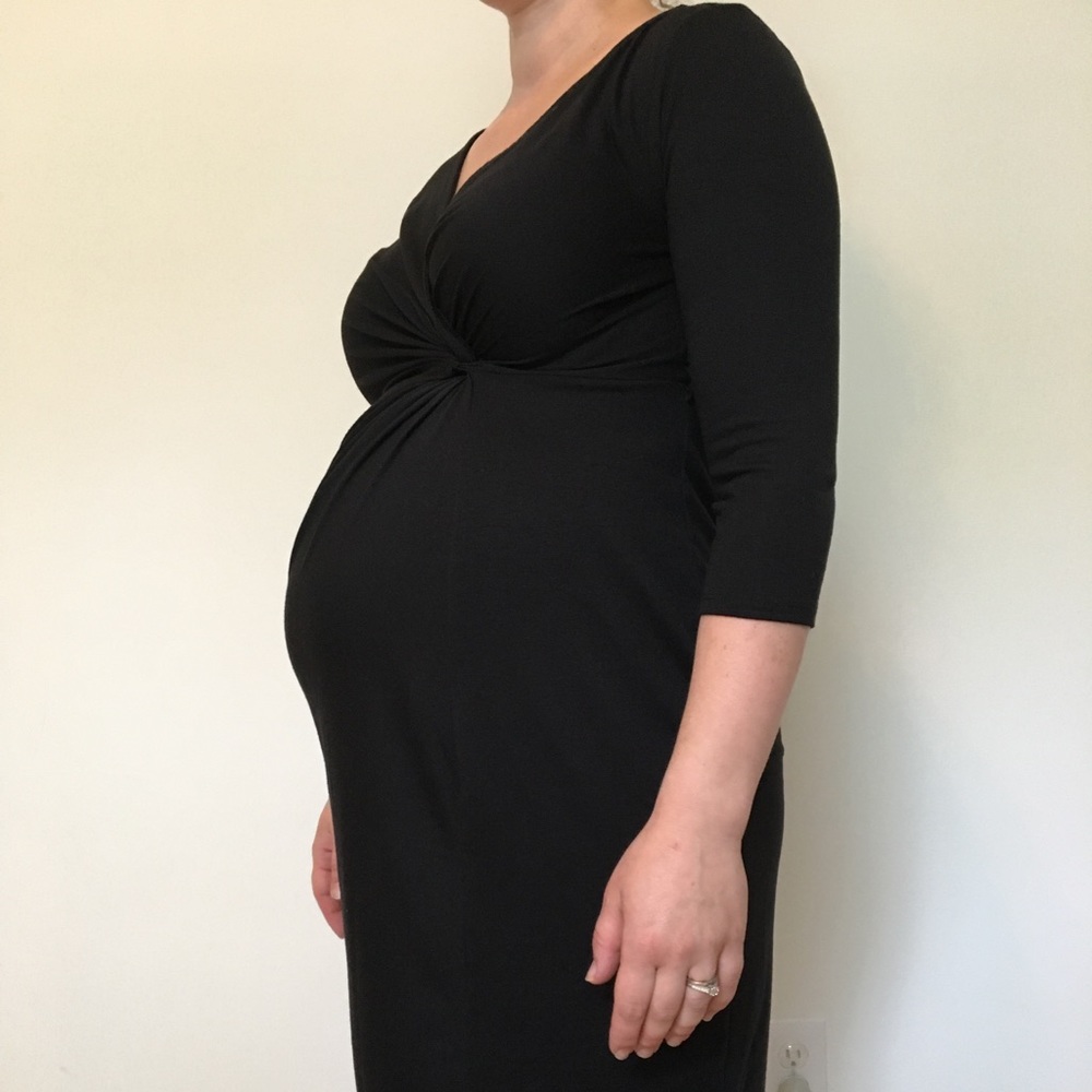 Maternity, Black Faux Wrap Dress, 3/4 Sleeve